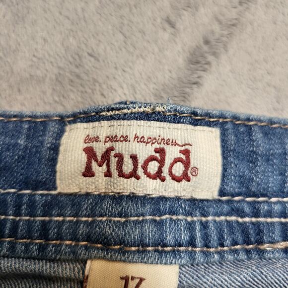 Mudd Jeans Juniors 17 Blue Bootcut Stretch Denim Light Wash Whiskered Mid Rise - Picture 3 of 11